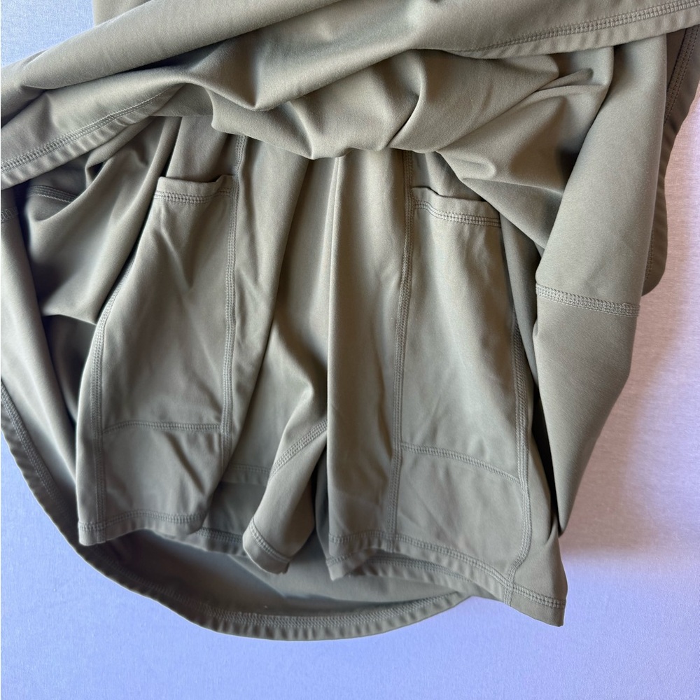 Quality Olive Green Dress with built in bra and shorts with pockets - Picture 6 of 8